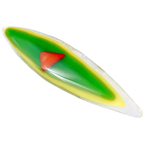 VTG 1980s Fused Glass Brooch Artisan Studio Green Red Geometric Statement Pin - Picture 1 of 10